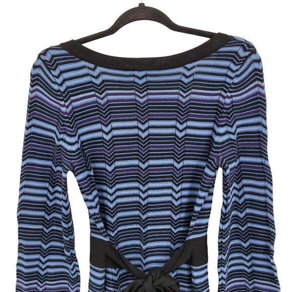 Y2K INC Dress Sweater Silk Blend Scalloped Hem Bell Sleeve Tie Waist Blue M - Picture 9 of 13